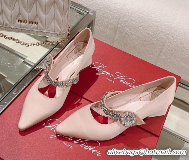 Charming Roger Vivier Bouquet Flower Babies Pumps in Satin 4.5cm Heel Pink 392209