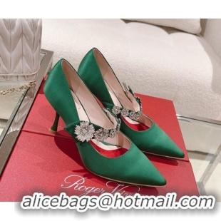 Durable Roger Vivier Bouquet Flower Babies Pumps in Satin 8.5cm Heel Green 392206