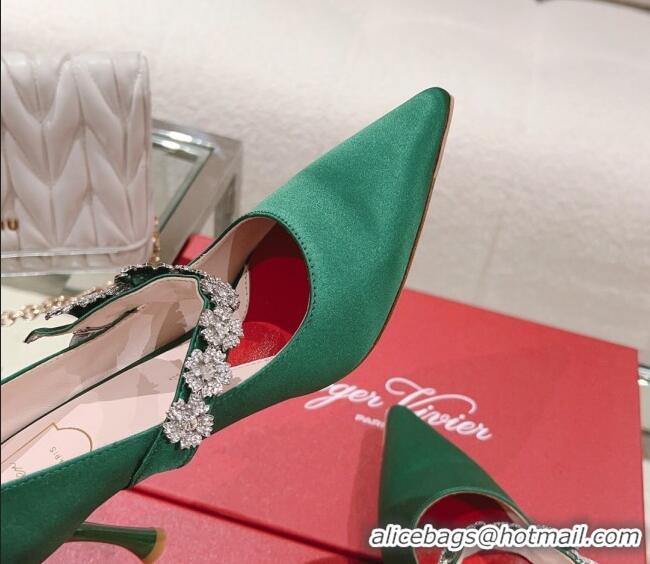 Durable Roger Vivier Bouquet Flower Babies Pumps in Satin 8.5cm Heel Green 392206