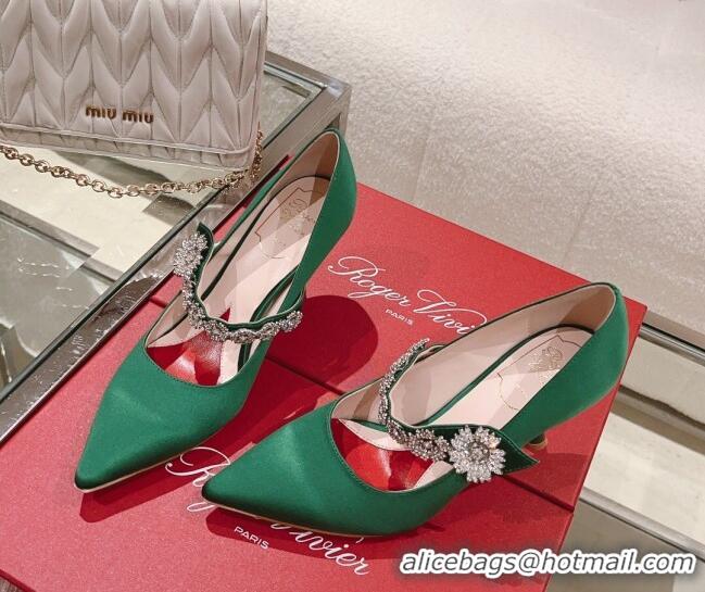 Durable Roger Vivier Bouquet Flower Babies Pumps in Satin 8.5cm Heel Green 392206