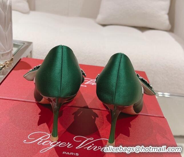 Durable Roger Vivier Bouquet Flower Babies Pumps in Satin 8.5cm Heel Green 392206