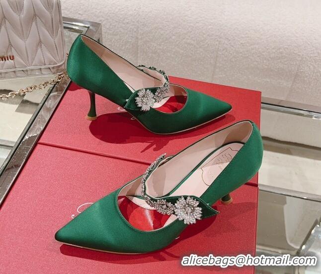 Durable Roger Vivier Bouquet Flower Babies Pumps in Satin 8.5cm Heel Green 392206