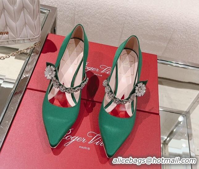 Durable Roger Vivier Bouquet Flower Babies Pumps in Satin 8.5cm Heel Green 392206