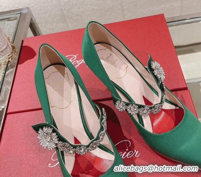 Durable Roger Vivier Bouquet Flower Babies Pumps in Satin 8.5cm Heel Green 392206