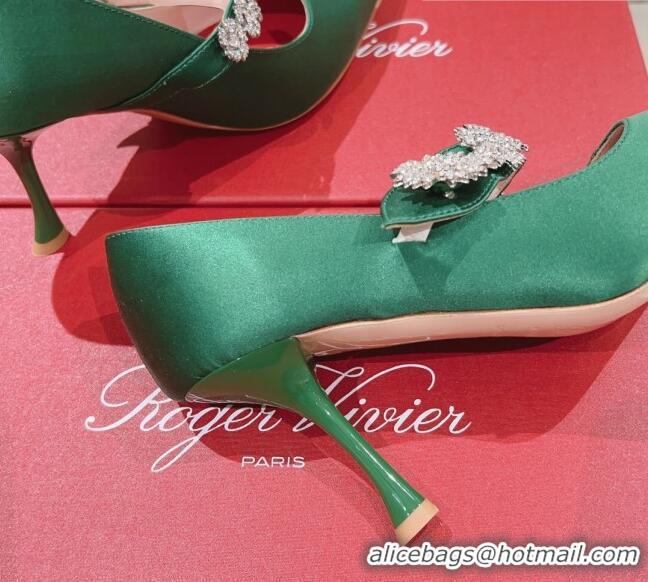 Durable Roger Vivier Bouquet Flower Babies Pumps in Satin 8.5cm Heel Green 392206