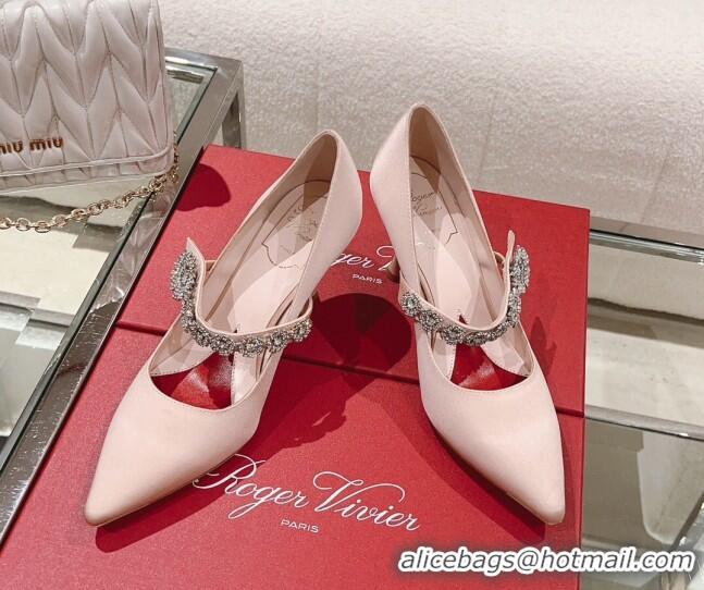 Unique Discount Roger Vivier Bouquet Flower Babies Pumps in Satin 8.5cm Heel Pink 392205