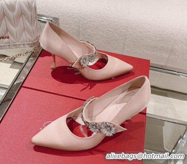 Unique Discount Roger Vivier Bouquet Flower Babies Pumps in Satin 8.5cm Heel Pink 392205