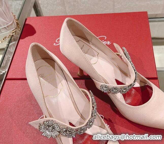 Unique Discount Roger Vivier Bouquet Flower Babies Pumps in Satin 8.5cm Heel Pink 392205