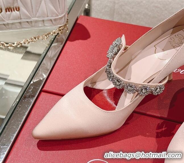 Unique Discount Roger Vivier Bouquet Flower Babies Pumps in Satin 8.5cm Heel Pink 392205