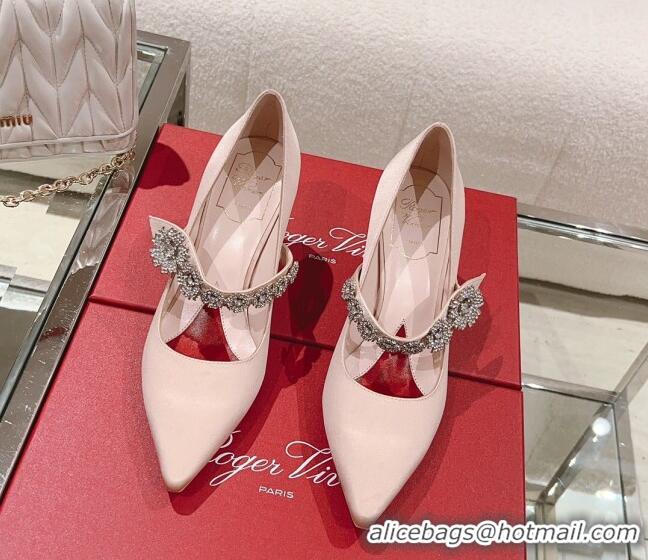 Unique Discount Roger Vivier Bouquet Flower Babies Pumps in Satin 8.5cm Heel Pink 392205