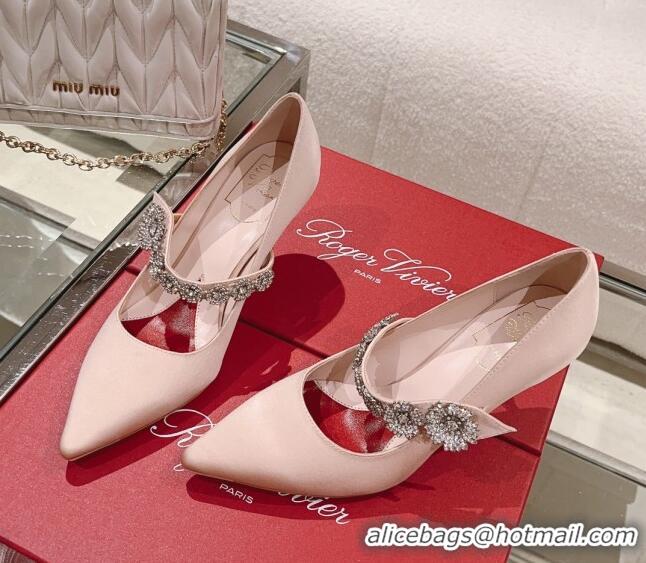 Unique Discount Roger Vivier Bouquet Flower Babies Pumps in Satin 8.5cm Heel Pink 392205