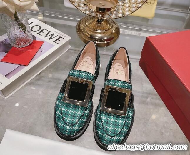 Duplicate Roger Vivier Viv' Rangers Metal Buckle Loafers in Fabric Green 013070