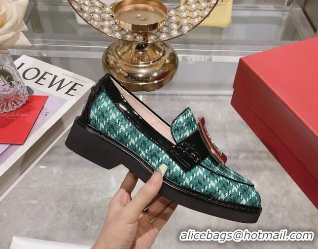 Duplicate Roger Vivier Viv' Rangers Metal Buckle Loafers in Fabric Green 013070