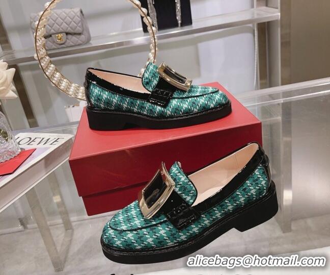 Duplicate Roger Vivier Viv' Rangers Metal Buckle Loafers in Fabric Green 013070