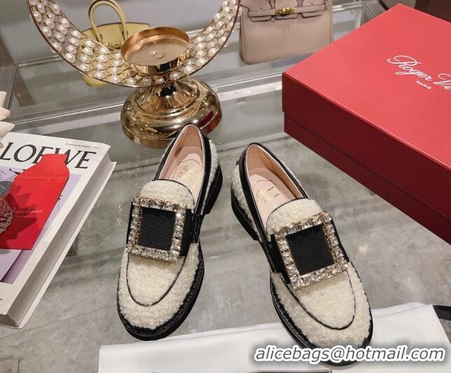 Good Product Roger Vivier Viv' Rangers Strass Buckle Loafers in Fabric White 013071