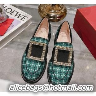 Charming Roger Vivier Viv' Rangers Strass Buckle Loafers in Fabric Green 013072