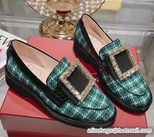 Charming Roger Vivier Viv' Rangers Strass Buckle Loafers in Fabric Green 013072