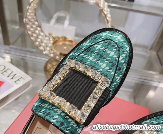 Charming Roger Vivier Viv' Rangers Strass Buckle Loafers in Fabric Green 013072