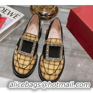 Stylish Roger Vivier Viv' Rangers Strass Buckle Loafers in Fabric Yellow 013073