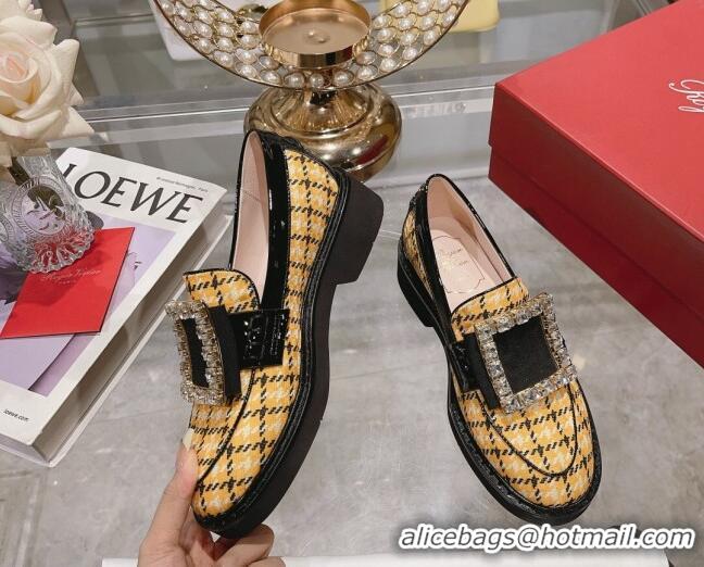 Stylish Roger Vivier Viv' Rangers Strass Buckle Loafers in Fabric Yellow 013073