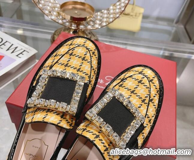 Stylish Roger Vivier Viv' Rangers Strass Buckle Loafers in Fabric Yellow 013073