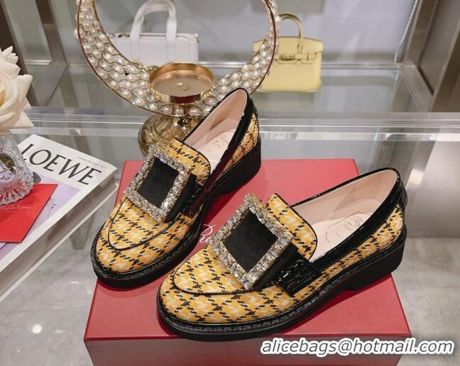 Stylish Roger Vivier Viv' Rangers Strass Buckle Loafers in Fabric Yellow 013073