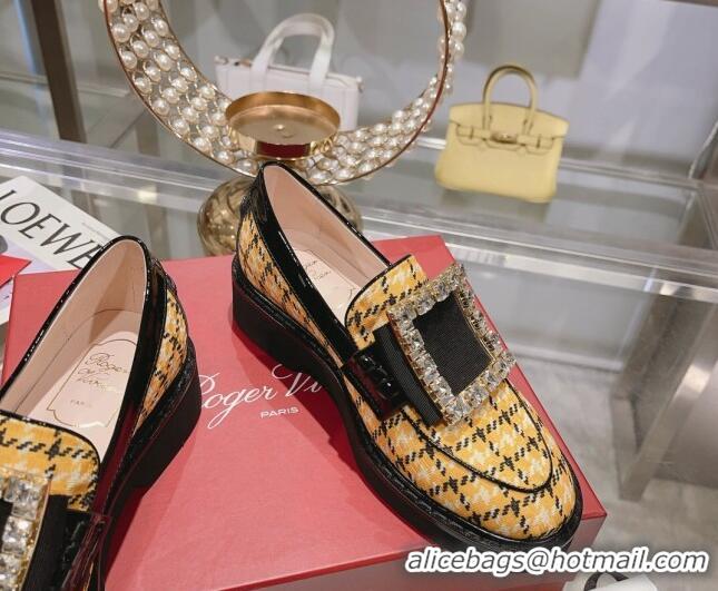 Stylish Roger Vivier Viv' Rangers Strass Buckle Loafers in Fabric Yellow 013073