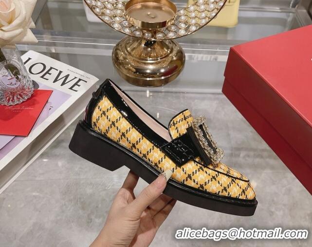 Stylish Roger Vivier Viv' Rangers Strass Buckle Loafers in Fabric Yellow 013073