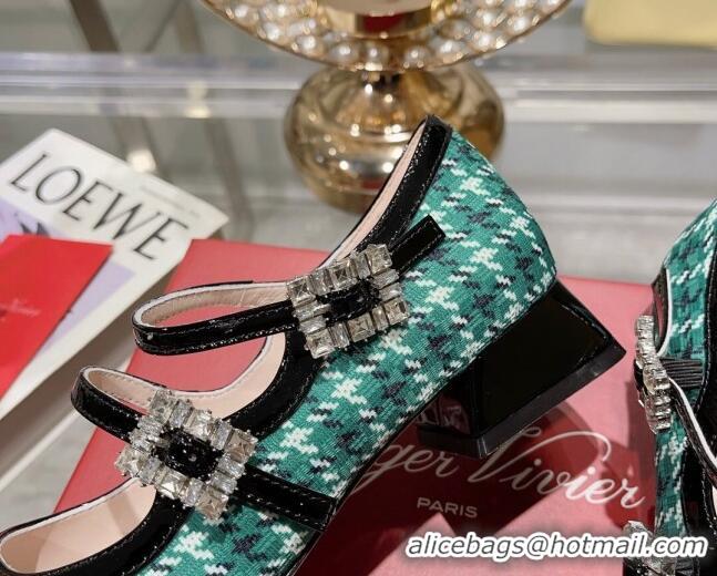 Luxury Roger Vivier Trés Vivier Strass Buckle Mini Babies Ballerinas 3cm in Fabric Green 1013075