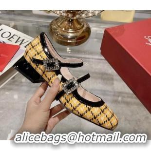 Low Cost Roger Vivier Trés Vivier Strass Buckle Mini Babies Ballerinas 3cm in Fabric Yellow 1013076