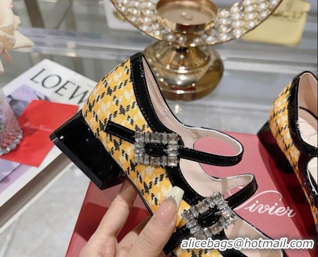 Low Cost Roger Vivier Trés Vivier Strass Buckle Mini Babies Ballerinas 3cm in Fabric Yellow 1013076