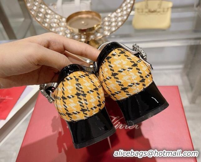 Low Cost Roger Vivier Trés Vivier Strass Buckle Mini Babies Ballerinas 3cm in Fabric Yellow 1013076