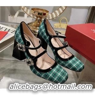 Luxury Roger Vivier Trés Vivier Strass Buckle Mini Babies Pumps 8.5cm in Fabric Green 1013077