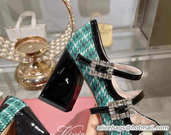 Luxury Roger Vivier Trés Vivier Strass Buckle Mini Babies Pumps 8.5cm in Fabric Green 1013077