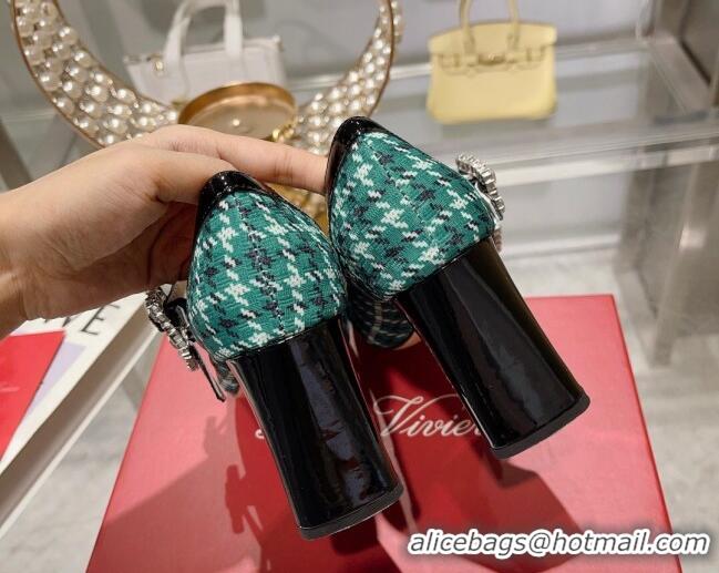 Luxury Roger Vivier Trés Vivier Strass Buckle Mini Babies Pumps 8.5cm in Fabric Green 1013077