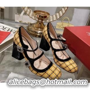 Top Quality Roger Vivier Trés Vivier Strass Buckle Mini Babies Pumps 8.5cm in Fabric Yellow 1013079