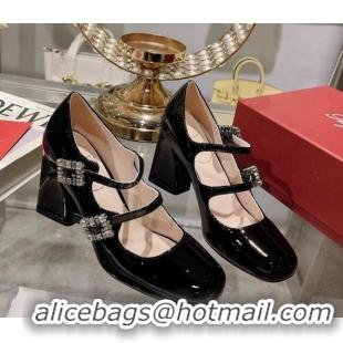 Duplicate Roger Vivier Trés Vivier Strass Buckle Mini Babies Pumps 8.5cm in Patent Leather Black 1013078