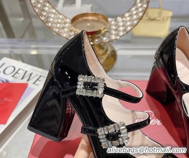 Duplicate Roger Vivier Trés Vivier Strass Buckle Mini Babies Pumps 8.5cm in Patent Leather Black 1013078