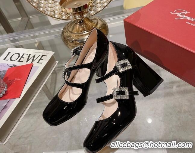 Duplicate Roger Vivier Trés Vivier Strass Buckle Mini Babies Pumps 8.5cm in Patent Leather Black 1013078