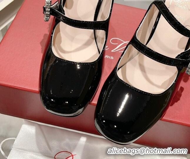 Duplicate Roger Vivier Trés Vivier Strass Buckle Mini Babies Pumps 8.5cm in Patent Leather Black 1013078