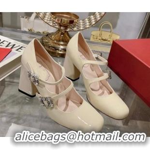 AAAAA Roger Vivier Trés Vivier Strass Buckle Mini Babies Pumps 8.5cm in Patent Leather White 1013080