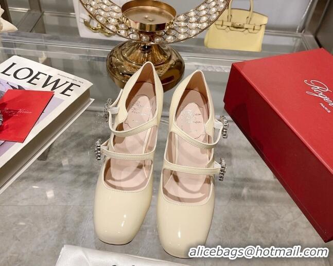 AAAAA Roger Vivier Trés Vivier Strass Buckle Mini Babies Pumps 8.5cm in Patent Leather White 1013080