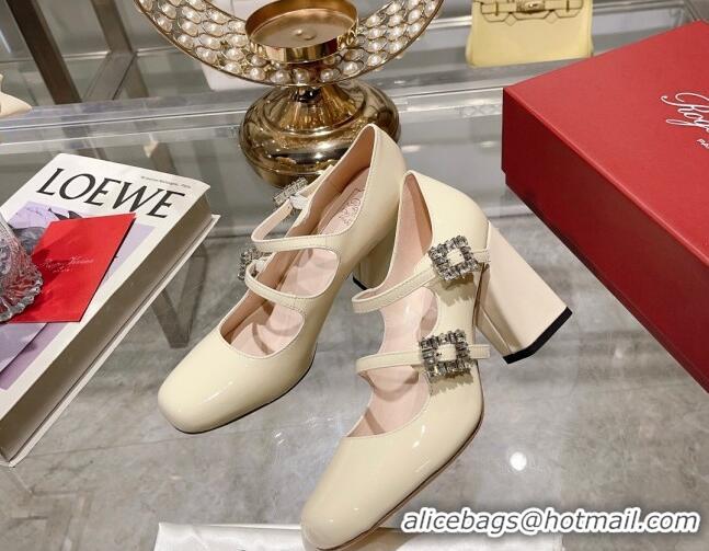 AAAAA Roger Vivier Trés Vivier Strass Buckle Mini Babies Pumps 8.5cm in Patent Leather White 1013080