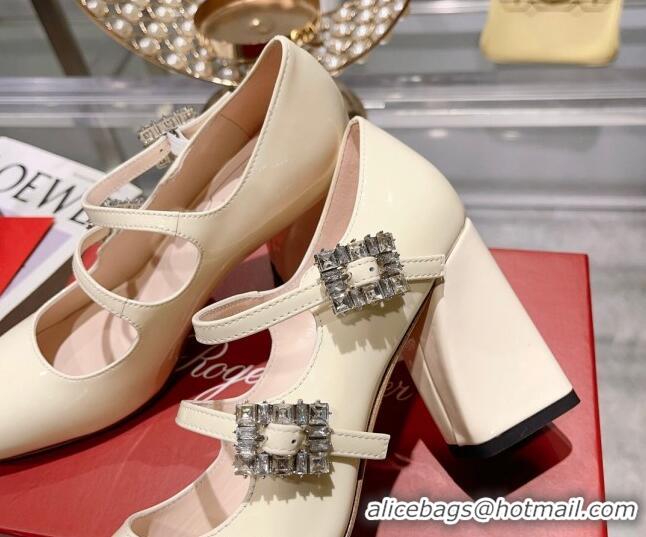 AAAAA Roger Vivier Trés Vivier Strass Buckle Mini Babies Pumps 8.5cm in Patent Leather White 1013080