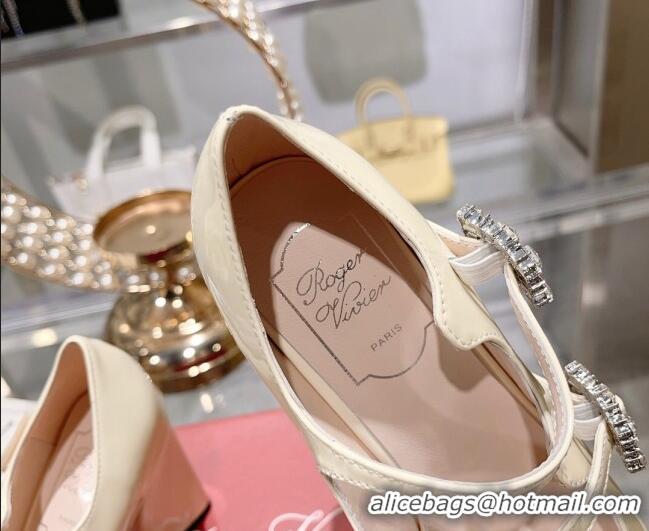 AAAAA Roger Vivier Trés Vivier Strass Buckle Mini Babies Pumps 8.5cm in Patent Leather White 1013080