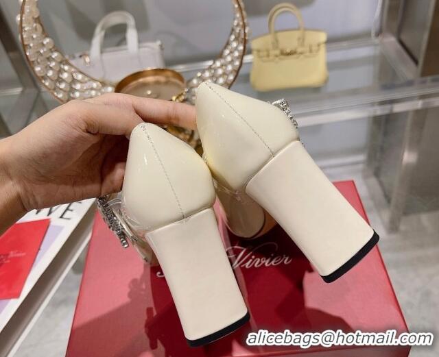 AAAAA Roger Vivier Trés Vivier Strass Buckle Mini Babies Pumps 8.5cm in Patent Leather White 1013080