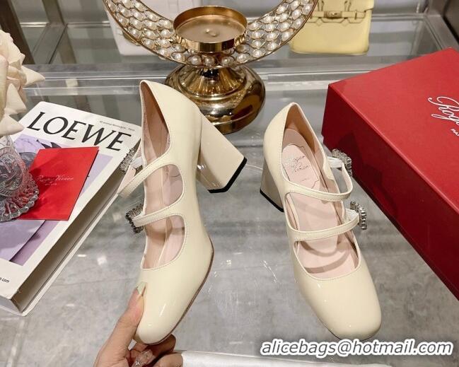 AAAAA Roger Vivier Trés Vivier Strass Buckle Mini Babies Pumps 8.5cm in Patent Leather White 1013080