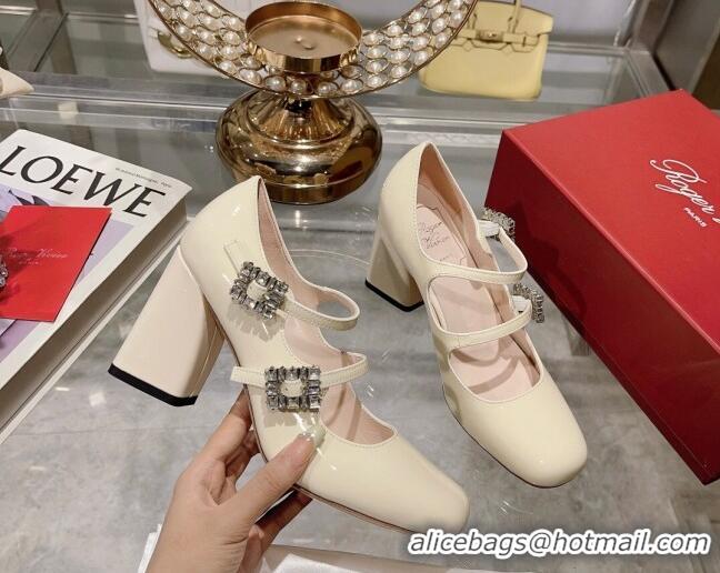 AAAAA Roger Vivier Trés Vivier Strass Buckle Mini Babies Pumps 8.5cm in Patent Leather White 1013080