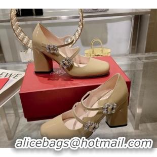 Buy Duplicate Trés Vivier Strass Buckle Mini Babies Pumps 8.5cm in Patent Leather Khaki 1013081