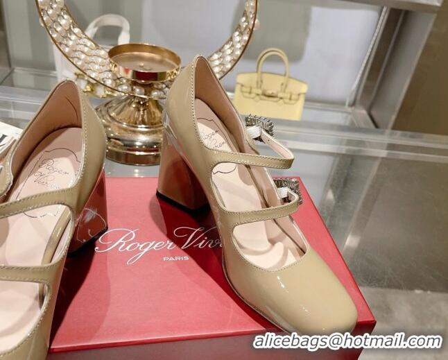 Buy Duplicate Trés Vivier Strass Buckle Mini Babies Pumps 8.5cm in Patent Leather Khaki 1013081